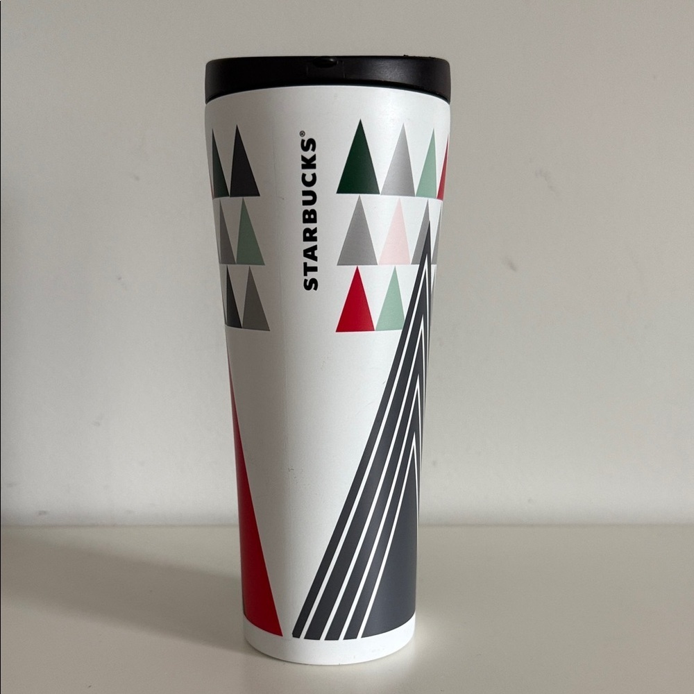 Starbucks Christmas 12 OZ Triangular Pattern Metal Coffee Travel Mug